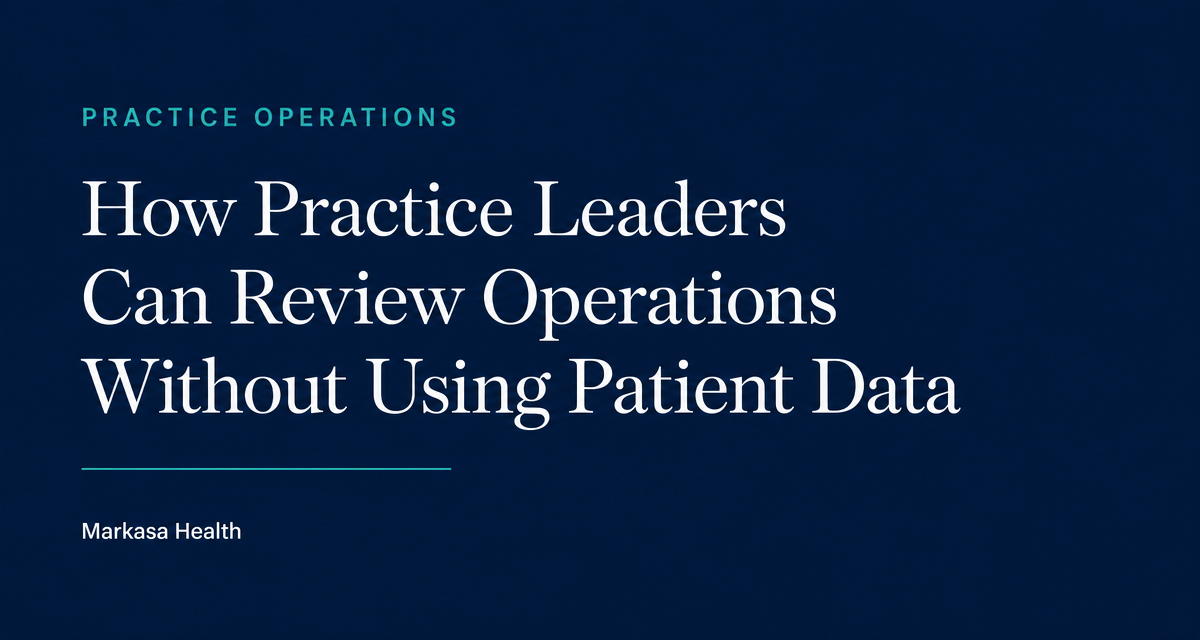 Practice leader reviewing aggregate operational information without patient records